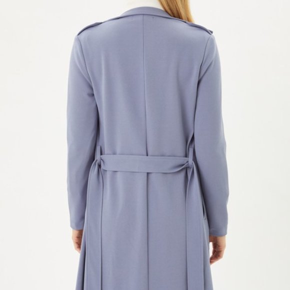 Zip Up Long Line Trench Coat Jacket, with Waist Belt, Blue - Picture 5 of 12